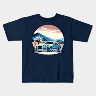 Skyline R34 with a  Japanese Countryside background Kids T-Shirt